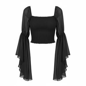 Live 4 Truth Black Crop Elastic Bodice Long Flowing Sleeves Witchy NWT Size XL